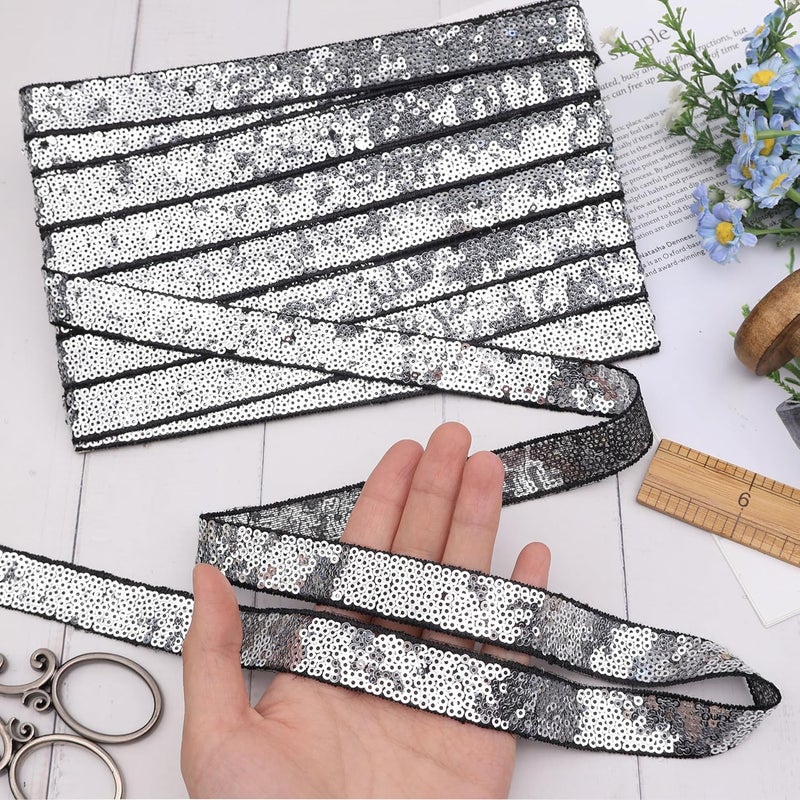 DHFLYDH Silver Sequin Trim Sequin Ribbon 7.5 Yards Flat Glitter Trim for Sewing, Costumes, Wedding Decor, Fashion Crafting - Image 4
